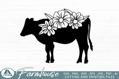 Farmhouse Animal Sign SVG Hand Drawn Floral Cow Silhouette Product Image 1