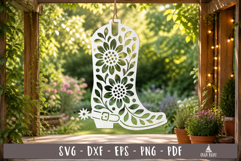 Floral Cowboy Boot SVG Design Laser Cut Ornament