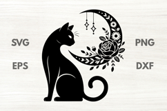 Black Cat with Floral Decorative Moon SVG Product Image 1