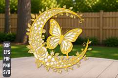 Floral Crescent Moon Butterfly SVG Product Image 1