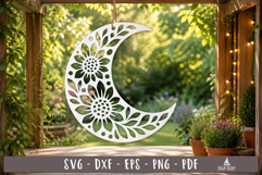Floral Crescent Moon SVG Design Laser Cut Ornament