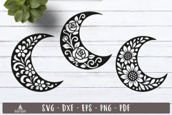 Floral Crescent Moon SVG Silhouette