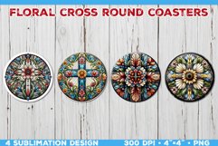 Floral Cross Round Coasters Sublimation Design Template Product Image 1