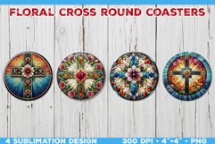 Floral Cross Round Coasters Sublimation Design Template Product Image 1