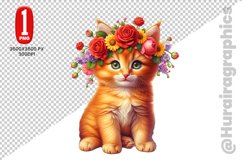 Floral Crown Cat Clipart - PNG File Product Image 1