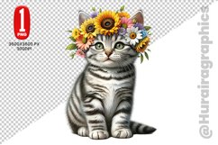 Floral Crown Cat Clipart - PNG File Product Image 1