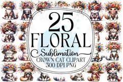 Floral Crown Cat Sublimation Clipart Bundle Product Image 1