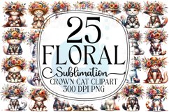 Floral Crown Cat Sublimation Clipart Bundle Product Image 1