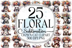 Floral Crown Cat Sublimation Clipart Bundle Product Image 1