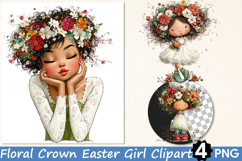 Floral Crown Easter Girl Clipart PNG Product Image 1
