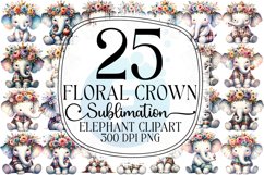 Floral Crown Elephant Sublimation - Clipart Bundle Product Image 1