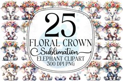 Floral Crown Elephant Sublimation - Clipart Bundle Product Image 1