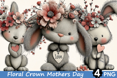 Floral Crown Mothers Day Bunny clipart Product Image 1