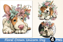 Floral Crown Unicorn Dog Clipart Product Image 1