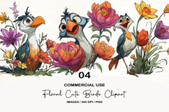 Floral Cute Birds Clipart Sublimation Product Image 1
