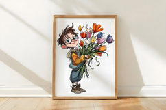 Floral Cute Boy Clipart PNG Product Image 3