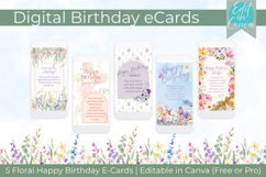 Editable Floral Happy Birthday eCard Templates |Set of 5 Product Image 1