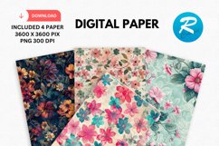 Floral Digital Paper, Floral Background Product Image 1