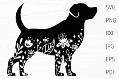 dog silhouette with flowers