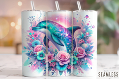 Dolphin Tumbler Wrap, Floral Tumbler Wrap, Summer Tumbler Product Image 1