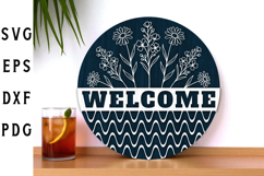 Floral Welcome Sign Laser Cut, Round Door SVG Product Image 1