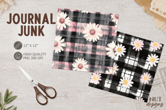 Pink Daisy Plaid Journal junk Summer digital paper Product Image 1