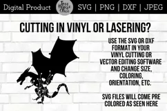 Floral Dragon SVG Digital Files features dragon with wildflowers inside the silhouette.  Directions given for cutting SVG and DXF in vinyl or lasering