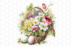 Floral Easter Basket Watercolor Clipart Sublimation