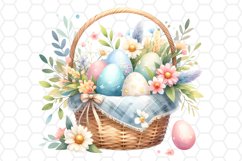 Floral Easter Basket Watercolor Clipart Sublimation PNG