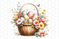 Floral Easter Basket Watercolor Clipart Sublimation PNG