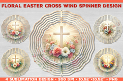 Wind Spinner Sublimation Design with Watercolor Flower Cross Product Image 1