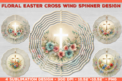 Bundle of Wind Spinner Sublimation Design with Flower Cross Product Image 4