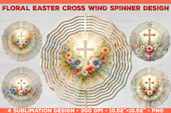 Wind Spinner Sublimation Design with Watercolor Flower Cross Product Image 1