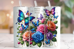 Faith Over Fear Tumbler PNG, Christian Tumbler, Butterflies Product Image 1