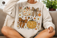 Floral Fall Pumpkin Coquette png, Boho Fall Bow png Product Image 1