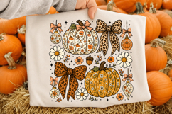 Floral Fall Pumpkin Coquette png, Boho Fall Bow png Product Image 3