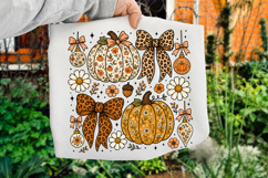 Floral Fall Pumpkin Coquette png, Boho Fall Bow png Product Image 2