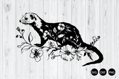 Floral Ferret SVG, Ferret silhouette SVG, Ferret Pet SVG Product Image 1