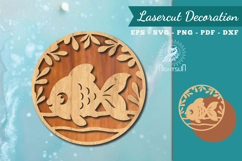 Floral Fish Round Lasercut Wall Decor SVG Product Image 1