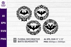 bat, floral bat, silhouette, bat sublimation, floral wreath, decorative, spooky, bat clipart svg,