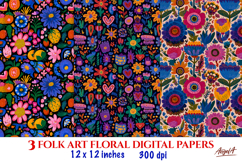 Folk art floral digital paper Hand drawn flowers pattern Product Image 1