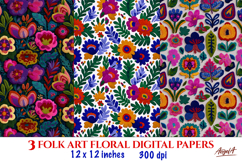 Folk art floral digital paper Embroidery flowers pattern Product Image 1