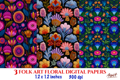 Folk art floral digital paper Embroidery flowers pattern PNG Product Image 1