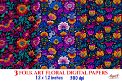 Folk art floral digital paper Vivid colors flowers pattern Product Image 1