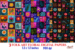 Folk art floral digital paper Patches seamless pattern Product Image 1