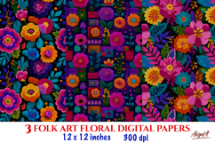 Folk art floral digital paper Vivid colors flowers pattern Product Image 1