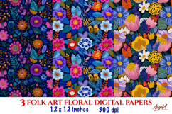 Folk art floral digital paper Hand drawn flowers pattern Product Image 1