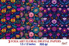 Flower digital paper Folk art floral seamless pattern Product Image 1