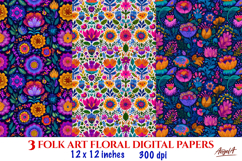 Purple flower digital paper Folk art floral seamless pattern Product Image 1
