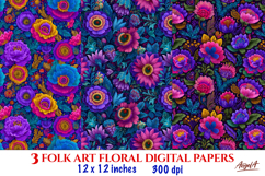 Purple flower digital paper Folk art floral seamless pattern Product Image 1